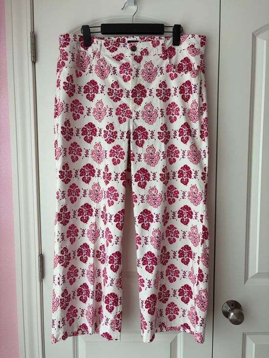 J. Crew Pants - J. Crew High Rise White Straight Ankle Pants with Pink Floral Print